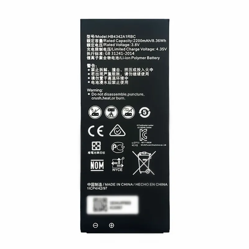 Huawei Honor 4A 0 cycle battery model HB4342A1RBC high capacity lithium ion battery pack from Shenzhen factory wholesaler supplier