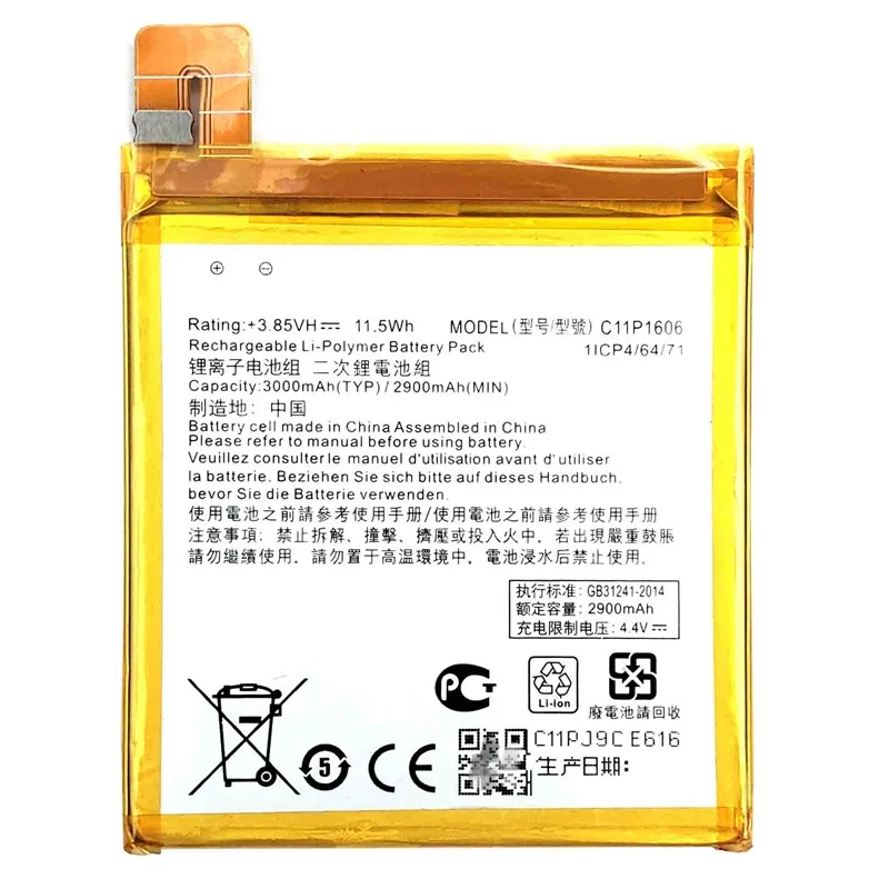High capacity lithium ion battery replacement for Asus ZenFone 3 Laser model Asus C11P1606 premium hardware block
