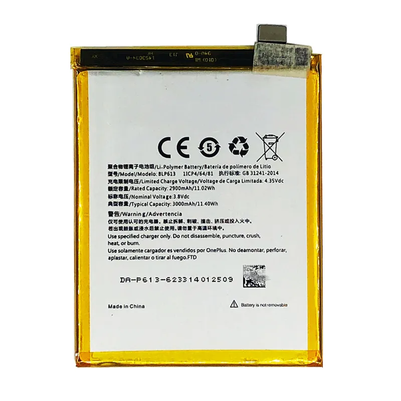 High capacity lithium ion battery replacement for OnePlus 3 model OnePlus BLP613 premium hardware block