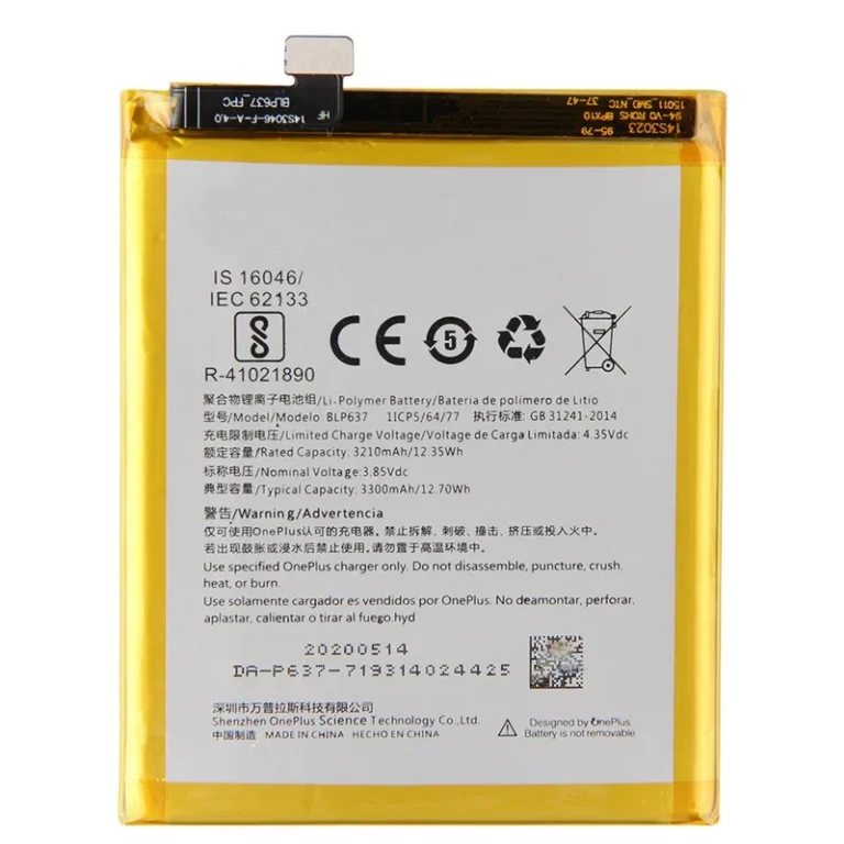 High capacity lithium ion battery replacement for OnePlus 5 model OnePlus BLP637 premium hardware block