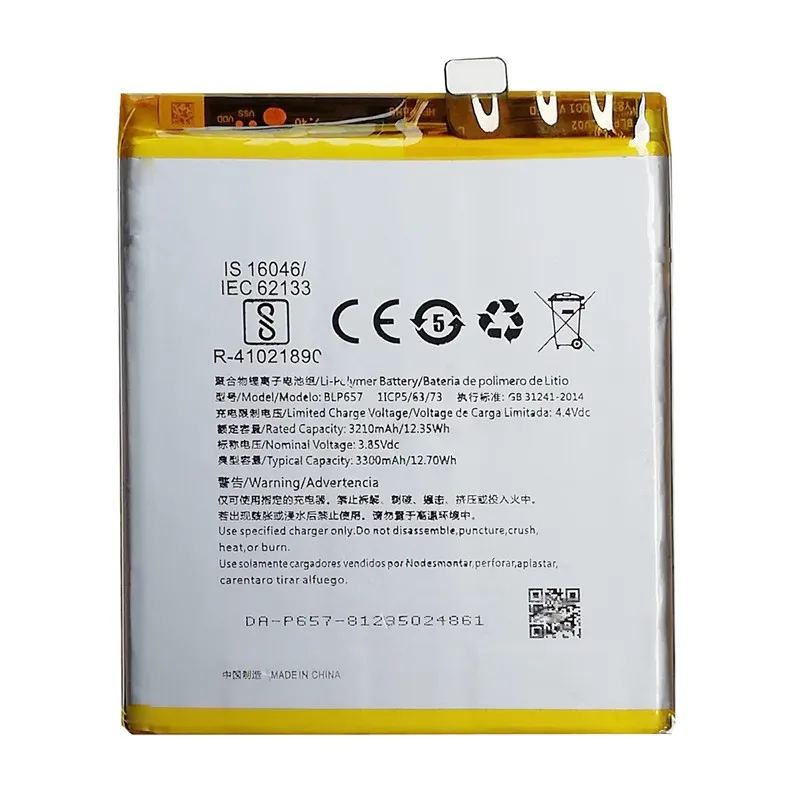 High capacity lithium ion battery replacement for OnePlus 6 model OnePlus BLP657 premium hardware block