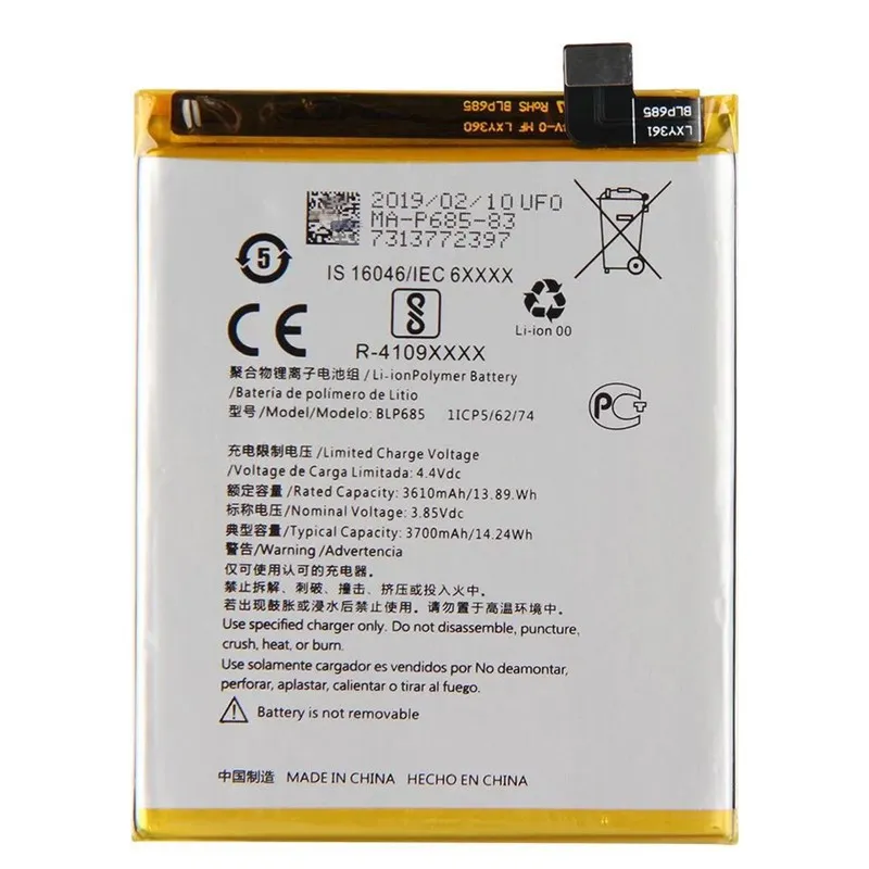 High capacity lithium ion battery replacement for OnePlus 7 model OnePlus BLP685 premium hardware block