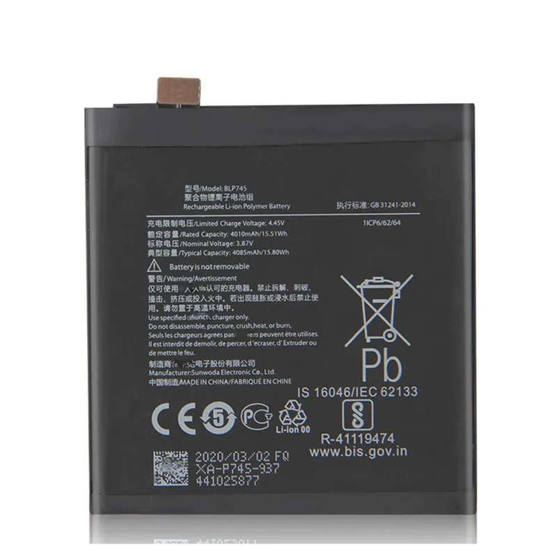 High capacity lithium ion battery replacement for OnePlus 7T Pro model OnePlus BLP745 premium hardware block