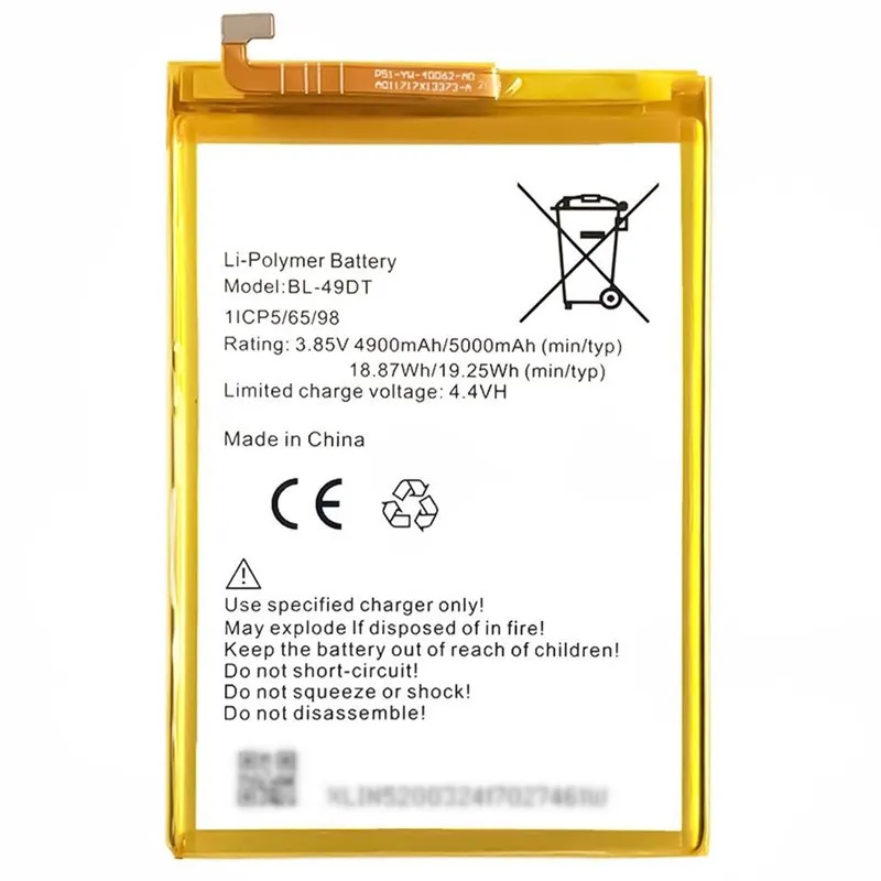 High capacity lithium ion battery replacement for Tecno Pouvoir 3 model BL-49DT premium hardware block