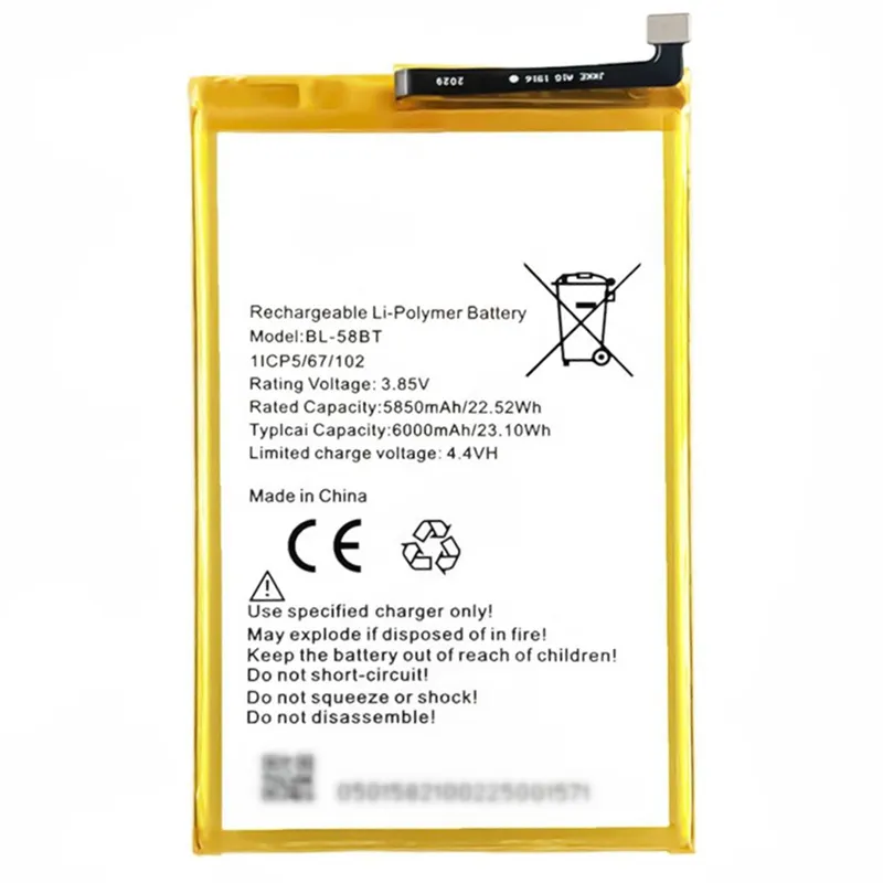 High capacity lithium ion battery replacement for Tecno Pouvoir 4 model BL-58BT premium hardware block