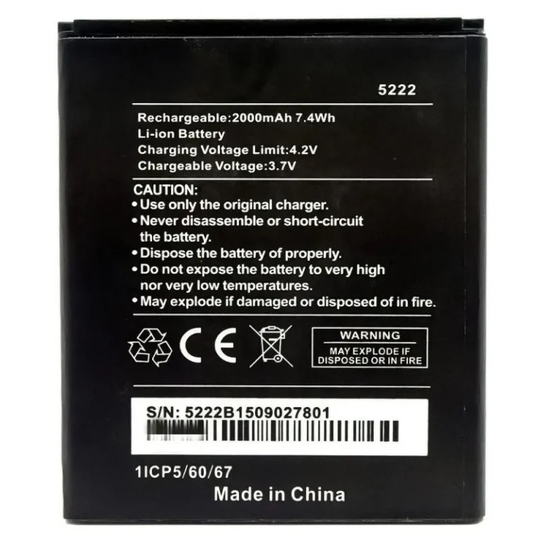 High capacity lithium ion battery replacement for Wiko Rainbow model 5222 premium hardware block